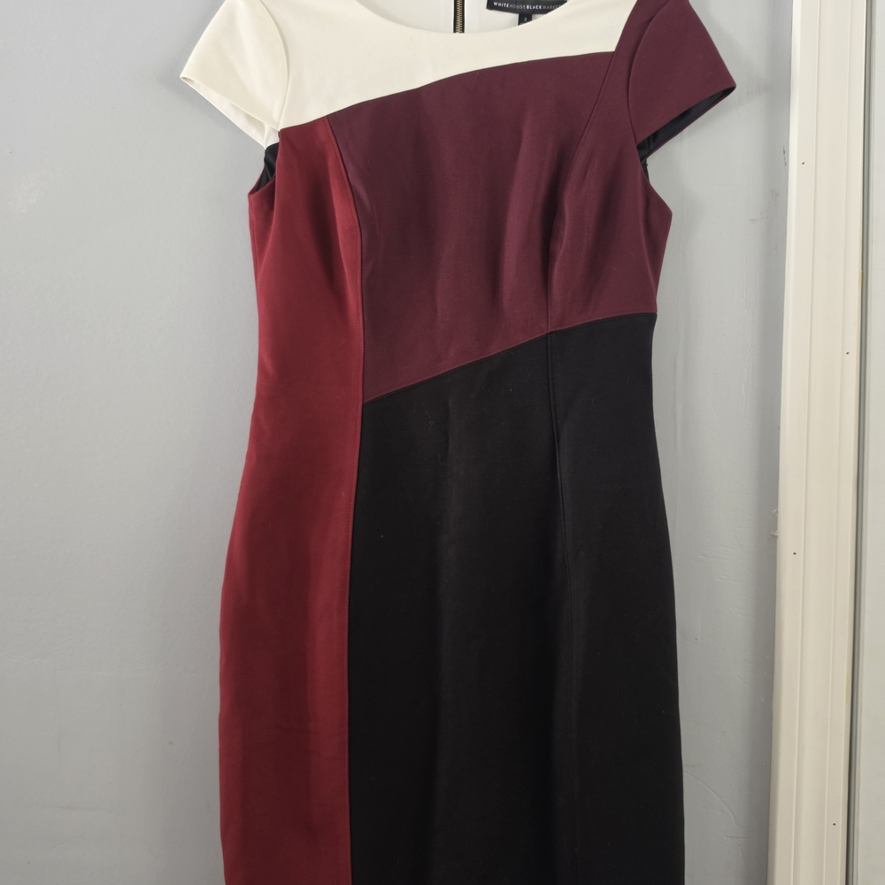 White House Black Market Asymmetrical Burgundy and Black Dress